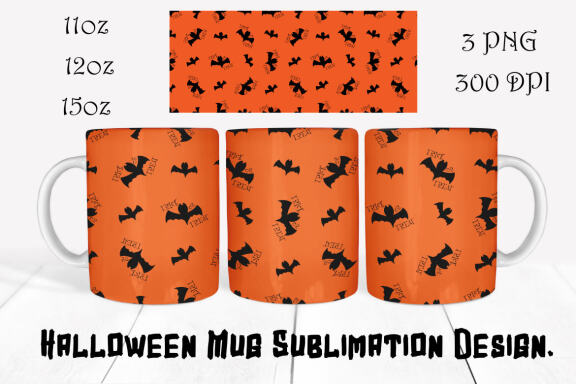 Halloween Mug Sublimation Bundle. Set of 8 PNG Mug wrap Designs. 11oz, 12oz, 15oz mug sublimation designs.