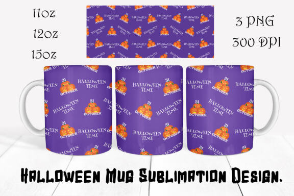 Halloween Mug Sublimation Bundle. Set of 8 PNG Mug wrap Designs. 11oz, 12oz, 15oz mug sublimation designs.