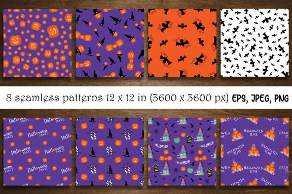Halloween Seamless Patterns Bundle. Halloween digital paper bundle.