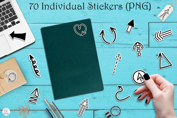 Arrows Printable Stickers Bundle. 70 designs. PNG, JPEG, PDF.