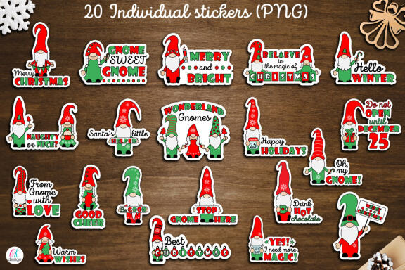 Gnome Christmas Stickers. Christmas sticker bundle. 20 printable stickers. JPEG, PDF, PNG files.