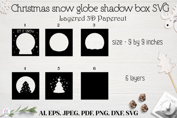 Christmas globe shadow box SVG, 3d Layered Paper cut Cutting File. Christmas shadow box.