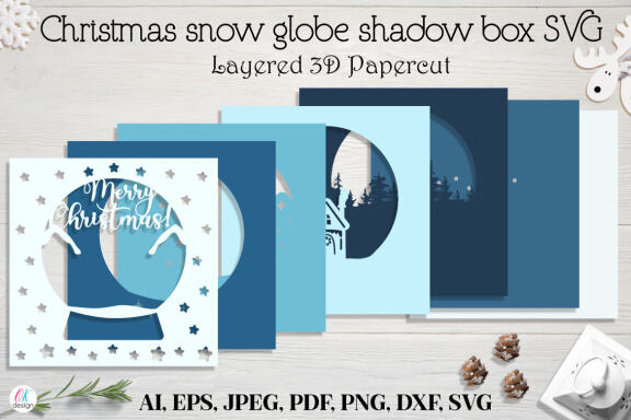 Christmas globe shadow box SVG, 3d Layered Paper cut Cutting File. Christmas shadow box.