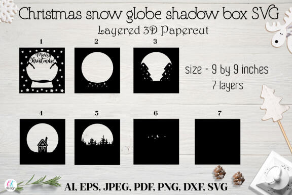 Christmas globe shadow box SVG, 3d Layered Paper cut Cutting File. Christmas shadow box.