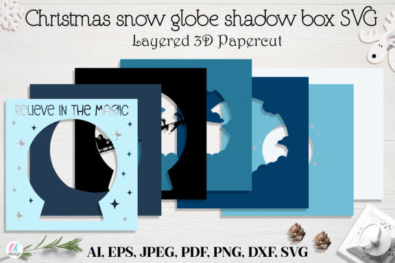 Christmas globe shadow box SVG, 3d Layered Paper cut Cutting File. Christmas shadow box.
