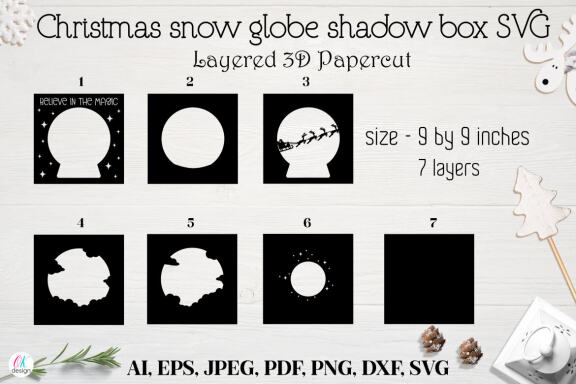 Christmas globe shadow box SVG, 3d Layered Paper cut Cutting File. Christmas shadow box.