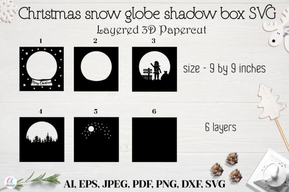 Christmas globe shadow box SVG, 3d Layered Paper cut Cutting File. Christmas shadow box.