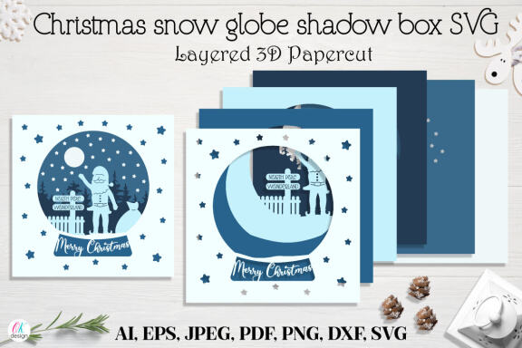 Christmas globe shadow box SVG, 3d Layered Paper cut Cutting File. Christmas shadow box.