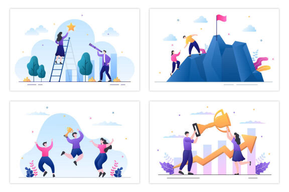 16 Startup Target of Goal Achievement Illustration