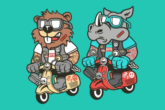 6 Scooterist Cartoon Character 