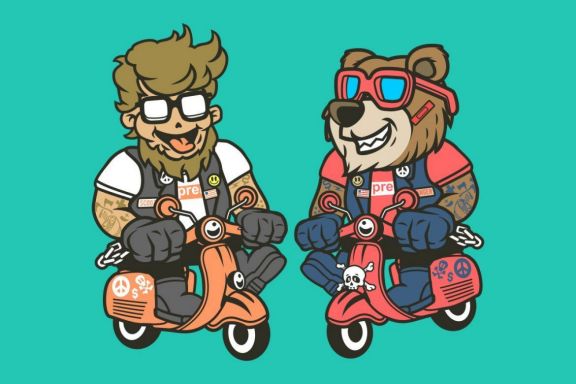 6 Scooterist Cartoon Character 
