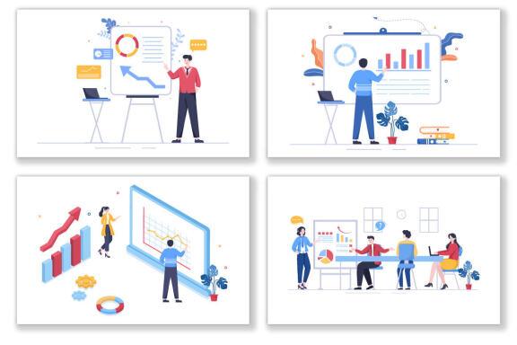 12 Presentation Marketing Planning Cartoon Illustration