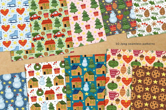 Happy winter 10 seamless patterns Jpeg Png
