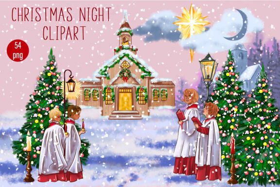 Christian Christmas Clipart, Holy Night Sublimation