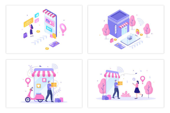 14 Mobile Store or Shopping Online in App Illustration