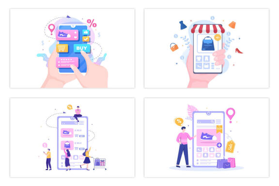 14 Mobile Store or Shopping Online in App Illustration