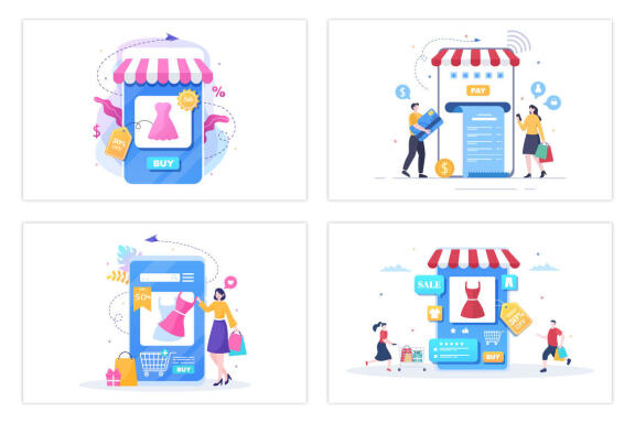 14 Mobile Store or Shopping Online in App Illustration