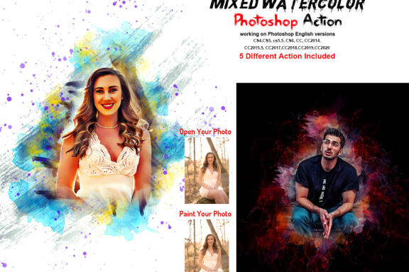 Mixed Watercolor Photoshop Action