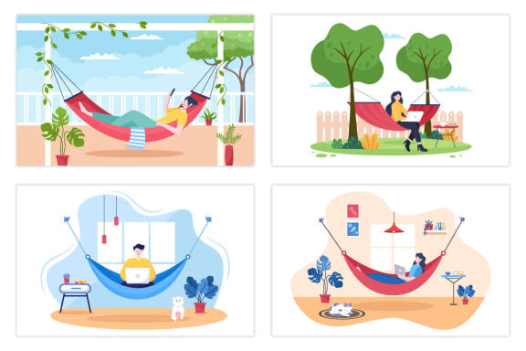 12 People Lying on Hammock Illustration