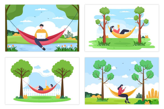 12 People Lying on Hammock Illustration