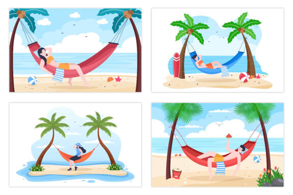 12 People Lying on Hammock Illustration