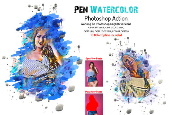 Pen Watercolor Photoshop Action