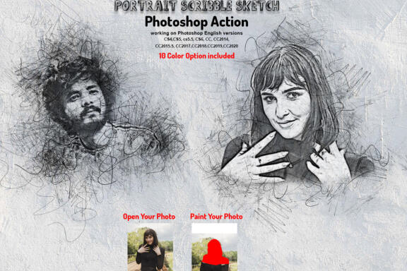Portrait Scribble Sketch  Photoshop Action