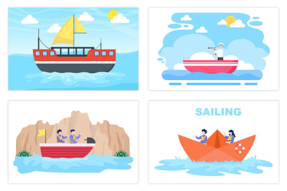 15 Sailing Boat with Sea or Lake View Illustration