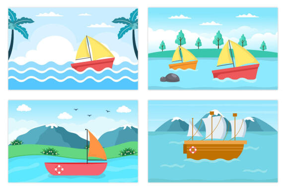 15 Sailing Boat with Sea or Lake View Illustration
