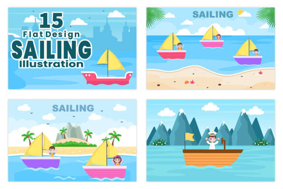 15 Sailing Boat with Sea or Lake View Illustration