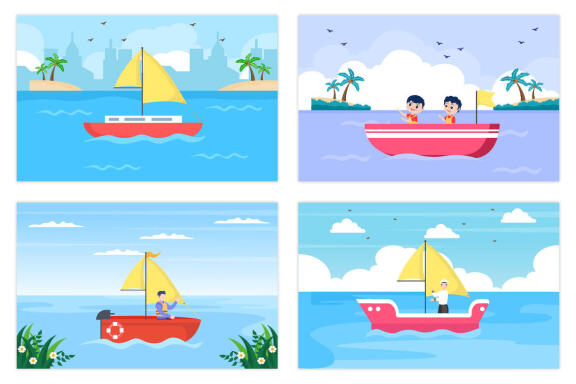 15 Sailing Boat with Sea or Lake View Illustration