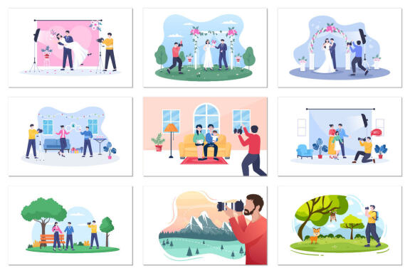 30 Photography Studio with Camera Flat Design