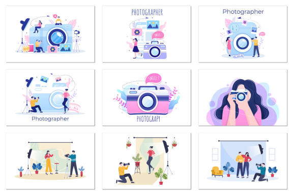 30 Photography Studio with Camera Flat Design