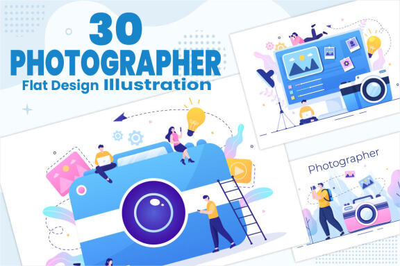 30 Photography Studio with Camera Flat Design