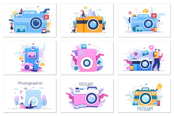 30 Photography Studio with Camera Flat Design