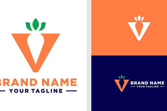 LETTER V LOGO CARROT NEGATIVE SPACE VEGETABLE EDITABLE
