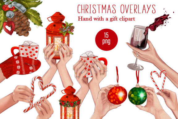 Christmas overlays - Hand with a gift clipart