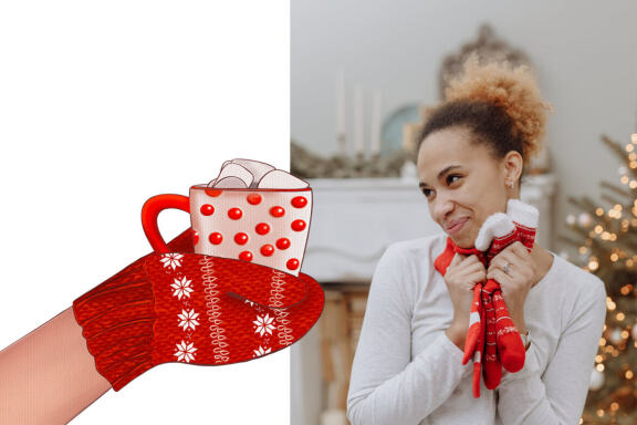Christmas overlays - Hand with a gift clipart