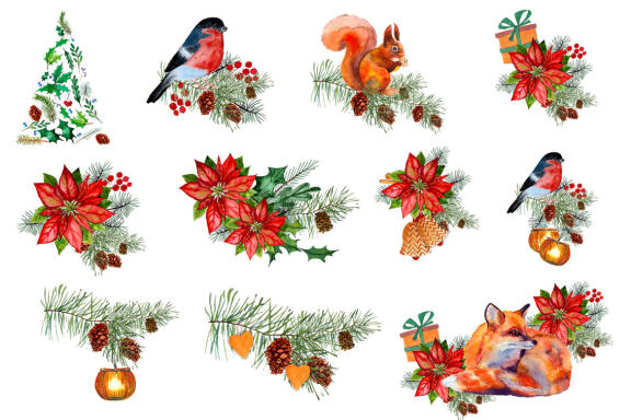 Watercolor Winter Forest Clipart