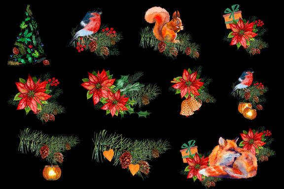 Watercolor Winter Forest Clipart