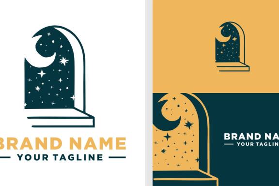 WINDOW LOGO NIGHT WITH STAR AND MOON ILLUSTRATION SIMPLE EDITABLE
