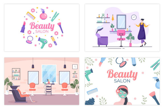 20 Beauty Salon Flat Design Illustration