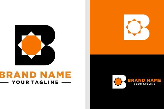 LETTER B LOGO SUN NEGATIVE SPACE GEOMETRIC EDITABLE