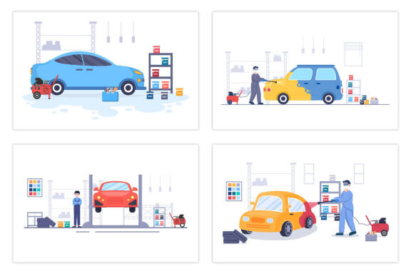 15 Car Painting Machine with Spray Gun Illustration
