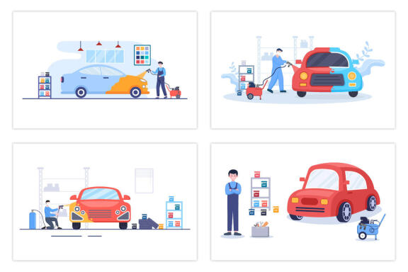15 Car Painting Machine with Spray Gun Illustration