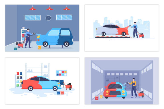 15 Car Painting Machine with Spray Gun Illustration