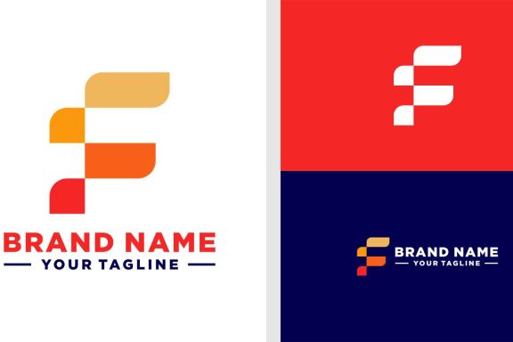 LETTER F LOGO FLAME SHAPE GEOMETRIC EDITABLE