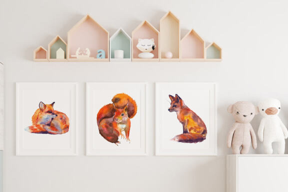 Squirrels and foxes watercolor Forest Clipart