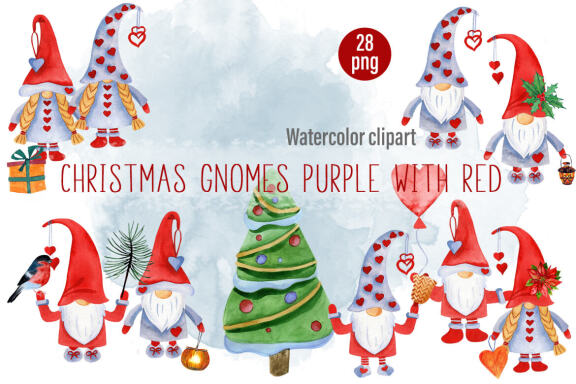 Christmas holly set gnomes clipart