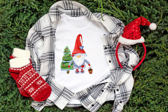 Christmas holly set gnomes clipart